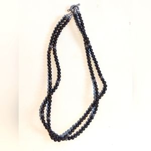 Vintage Round Tourmaline and Silver Tone Double Strand Necklace.